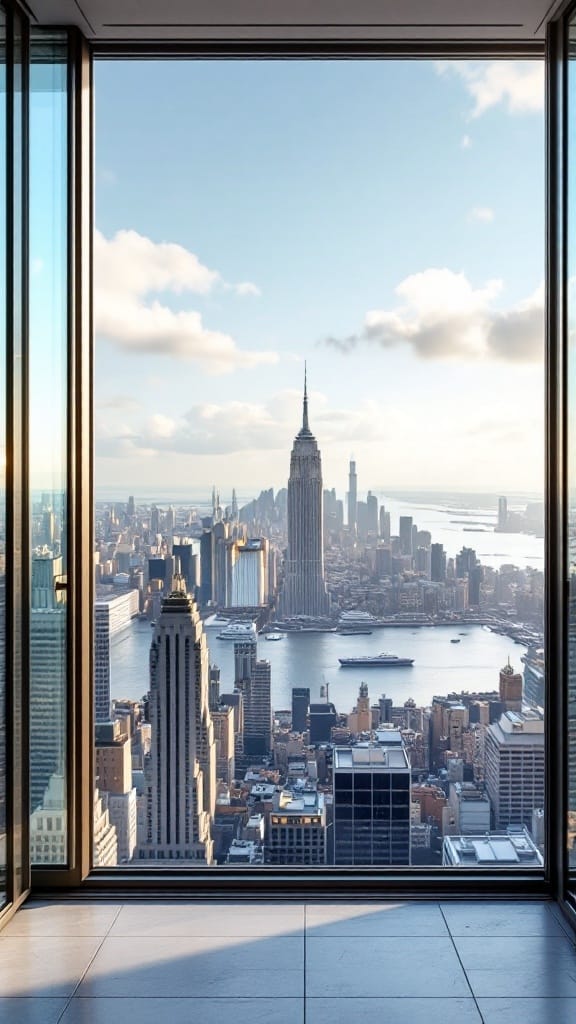 View from a luxury high-rise apartment showcasing the Empire State Building and city skyline.