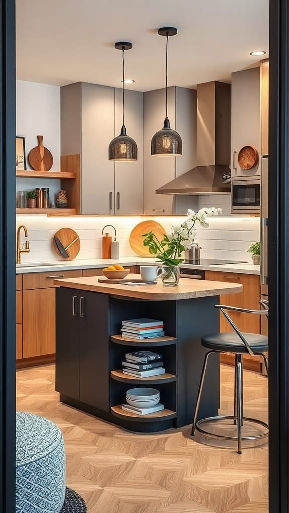 Compact multi-functional kitchen island in a small kitchen setting