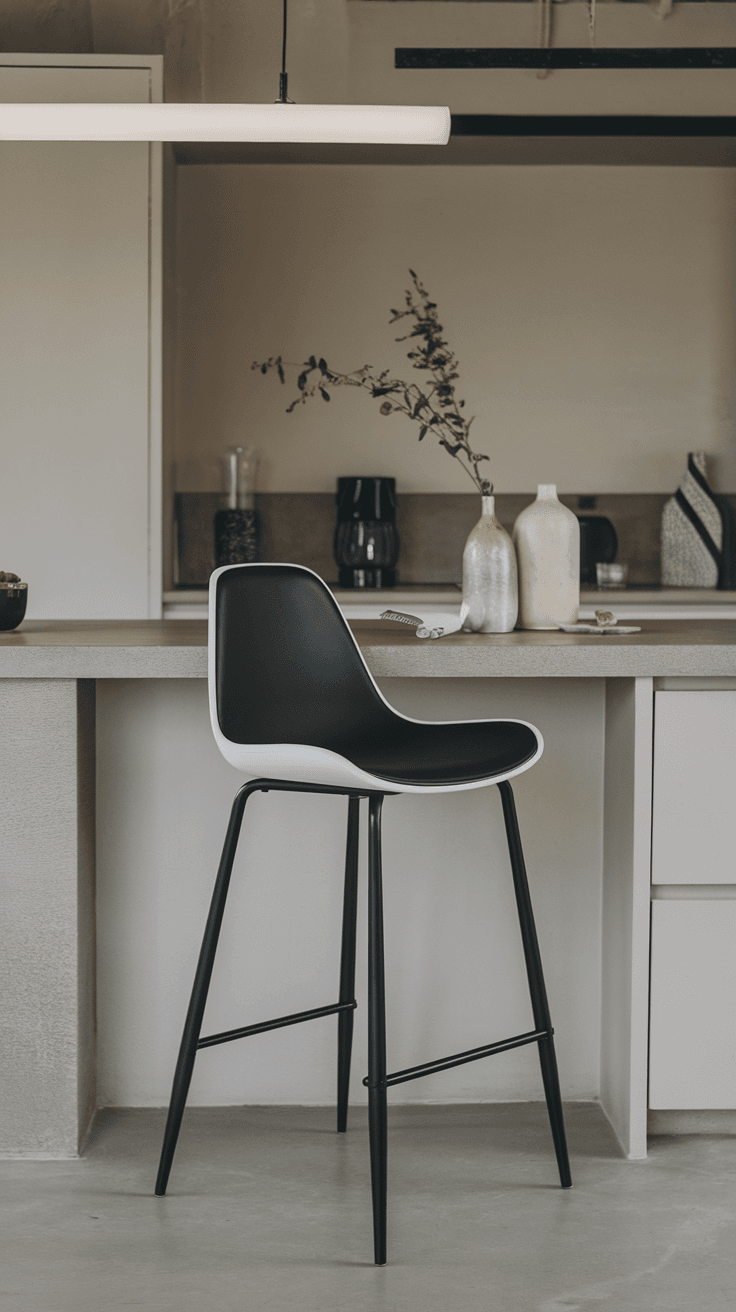 Stylish black and white bar stool in a modern kitchen setting
