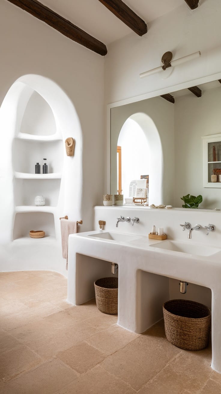 Modern bathroom with dual sinks and neutral decor