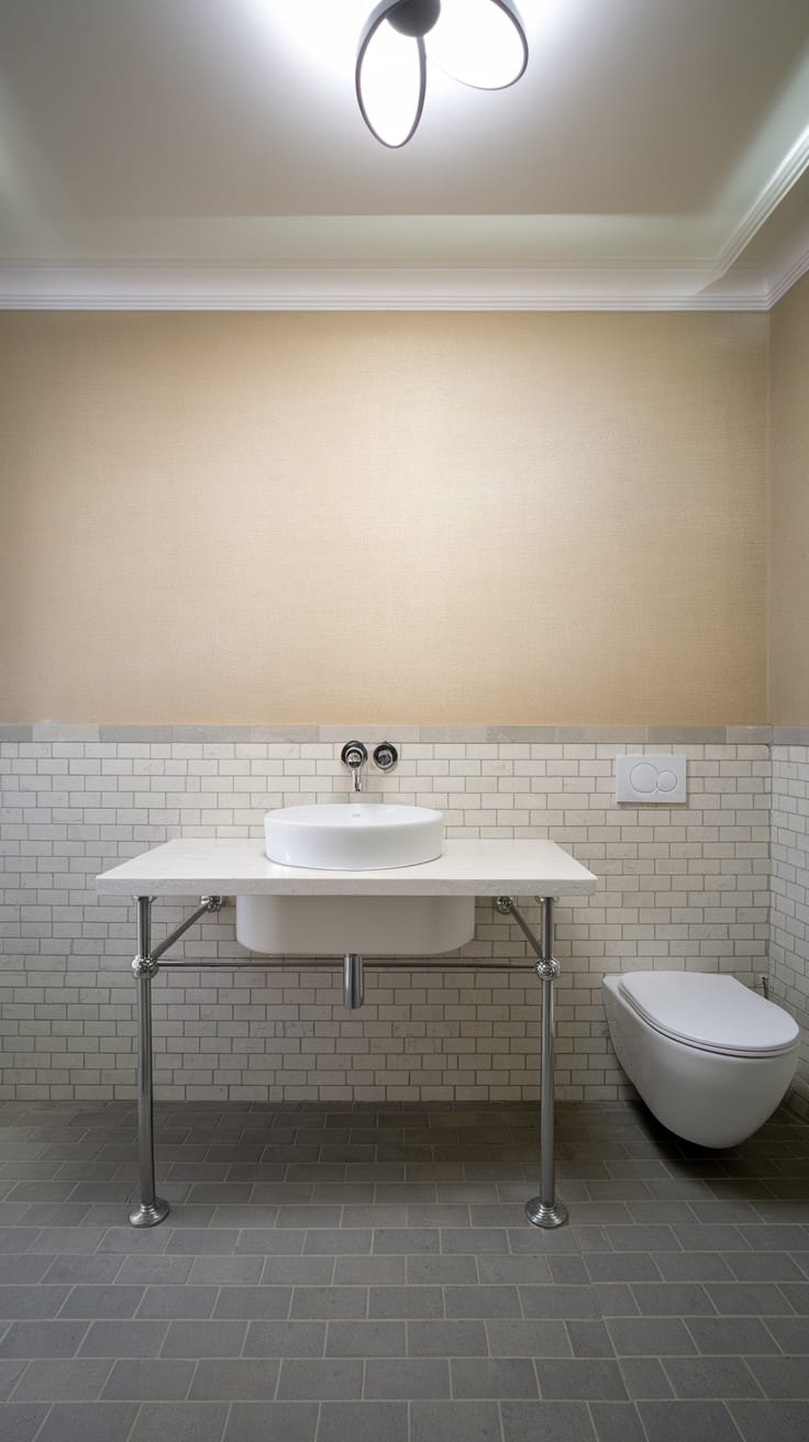 Modern bathroom with a floating vanity and neutral color scheme