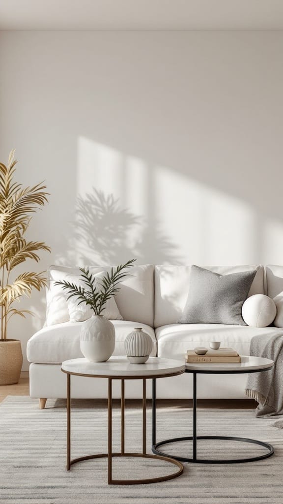 Two decorative accent tables in a contemporary living room setting