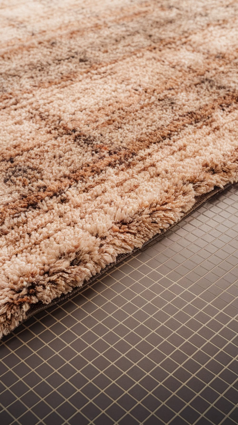 Close-up of a textured rug with a rug pad underneath